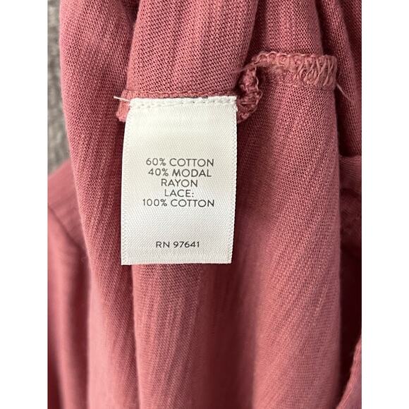 J Jill Top Women Size Small Petite SP Pink‎ Slub Knit Crochet Trim 3/4 Sleeves - Picture 4 of 6